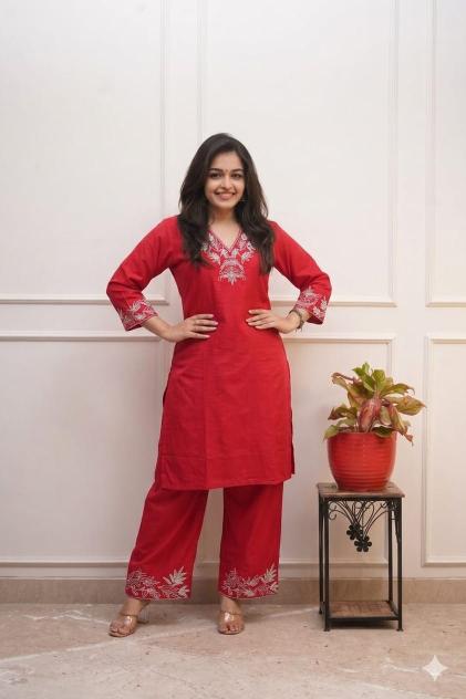 Janni cotton red co ord sets wholesale surat